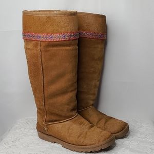 Lamo knee high suede leather faux fur boots sz 7